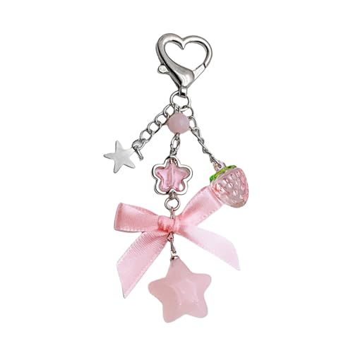 LLINthy Strawberry Keychain Charm Multifauntal Bowknot Und Star Bag Charme Key Accessoire Geeignet Für Schlüssel Und Modetaschen Star Bowknot Charme von LLINthy