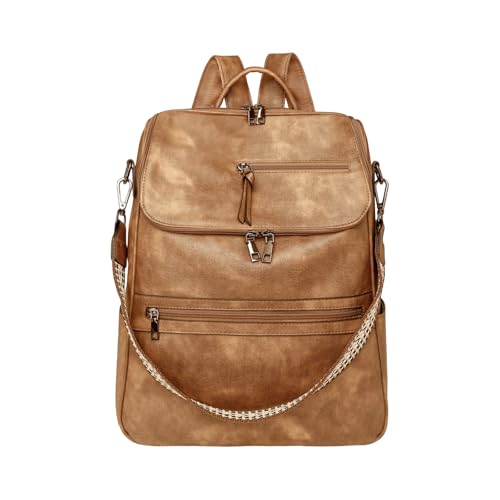 LLINthy Student School Rucksack Retro Travel Rucksack Große Kapazität Casual Daypacks PU Leder Girls Ästhetische Tasche School Tasche Ästhetik Lässige Daypacks Modetriebe von LLINthy