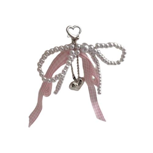 LLINthy Stylish Bowknot Anhänger Mode Schlüsselschmuck Zarter Perlen Keychain Heart Bag Anhänger Für Taschen Und Geldbörsen Leichte Accessoire von LLINthy