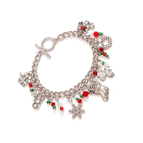 LLINthy Weihnachtsglocken Armband Multi Farb Stretchperlen Mit Schneeflocken Und Bäumen Perfekt Für Feiertagsfeierlichkeiten Fashion Holiday Armband von LLINthy
