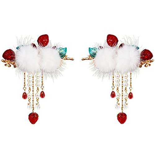 Mädchen Haarklammern Schöne Erdbeer Quasten Barrettes Festliche Haarklammern Chinesische Haare Für Kinder Für Kinder Cosplay Party von LLINthy
