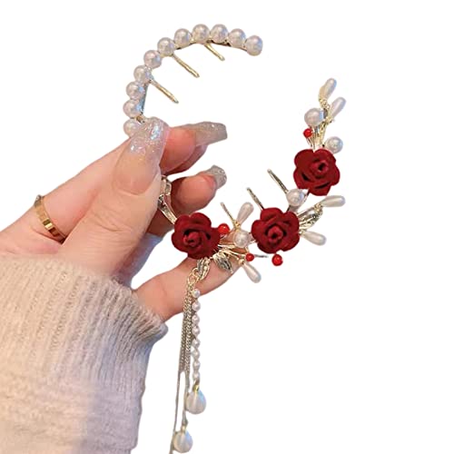 Perle Decore Rose Form Haarklaue Für Frau Mädchen Haarclip Mit Perlenquasten Hoher Pferdeschwanz Zarte Hochzeitshaar Clip von LLINthy
