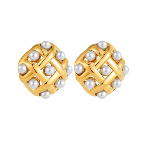 Vintage Styles Gold Plattiert Robuste Edelstahlohrringe Für Frauen Mit Doppelschicht Imitation Perlen Designs Alltags Ohrringe von LLINthy
