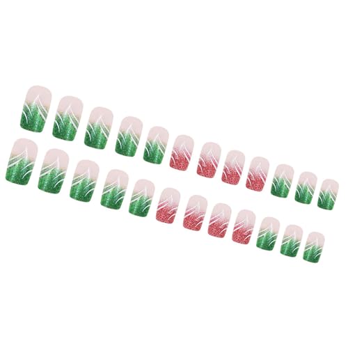 Weihnachtspresse Auf Nägeln Hochglänzende Stick Acryl Falsche 24pcs Funkelnde Streifen Künstlich Für Frauen Weihnachten Presse Nägel von LLINthy