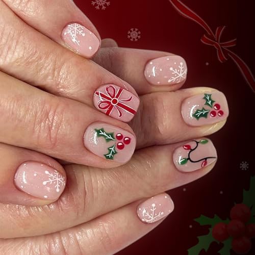 Weihnachtsthemen Gefälschte Nägel Holiday Snowflake Muster Blattdekorationen Einfache Anwendung Für Frauen Party 24PCs/Set Weihnachten Presse Auf Nagel von LLINthy