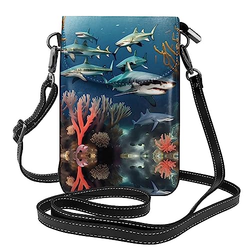 LLKGO TSharks Under the Sea Pattern Crossbody Bag Handytasche Damen Kleine Geldbörse Ein praktisches Geschenk geeignet zum Ausgehen, Trainieren und Einkaufen von LLKGOT