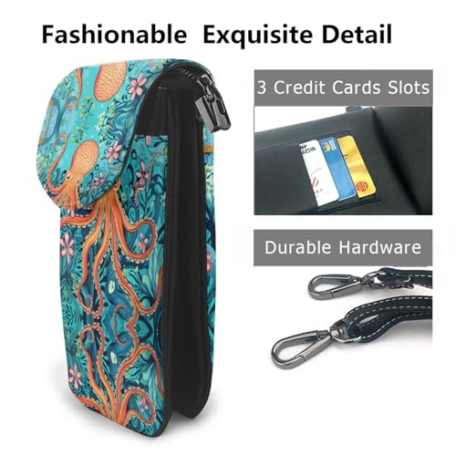 LLKGO TTurtle Octopus Pattern Ocean Theme Pattern Crossbody Bag Handytasche Damen Kleine Geldbörse Ein praktisches Geschenk geeignet zum Ausgehen, Trainieren und Einkaufen von LLKGOT