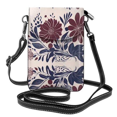 LLKGO Tmaroon and Navy Flowers Pattern Crossbody Bag Mobile Phone Bag Women Small Wallet A Practical Gift Suitable for going out, exercising, and shopping von LLKGOT