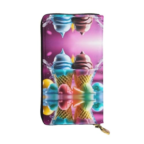 LLKGOT Coole Damen-Geldbörse aus Leder mit Eiscreme-Muster, lange Handtasche, großes Fassungsvermögen, Kreditkarten-Reißverschlusstasche von LLKGOT