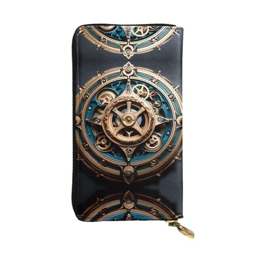 LLKGOT Coole Damen-Geldbörse aus Leder mit Steampunk-Getriebe-Muster, lange Handtasche, großes Fassungsvermögen, Kreditkarten-Reißverschlusstasche von LLKGOT