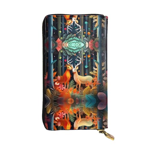 LLKGOT Damen-Geldbörse aus Leder mit gemaltem Hirschmuster, lange Handtasche, großes Fassungsvermögen, Kreditkarten-Reißverschlusstasche von LLKGOT