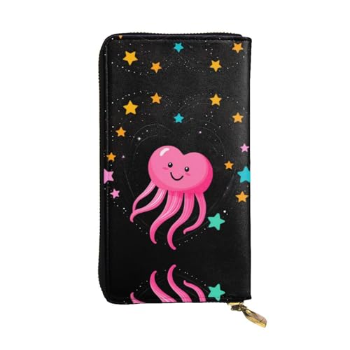 LLKGOT Damen-Geldbörse aus Leder mit herzförmigem Quallenmuster, lange Handtasche, großes Fassungsvermögen, Kreditkarten-Reißverschlusstasche von LLKGOT