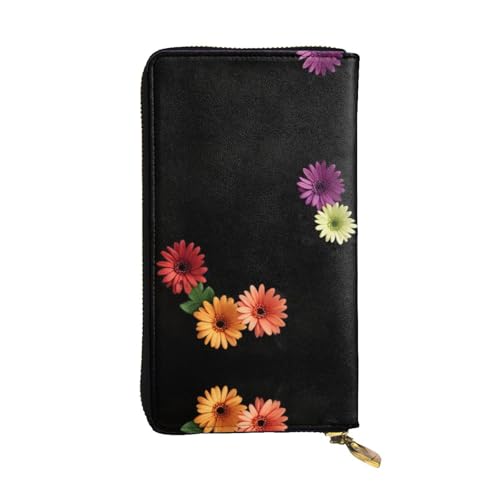 LLKGOT Damen-Geldbörse mit Chrysanthemenkranz-Muster, Leder, lange Handtasche, großes Fassungsvermögen, Kreditkarten-Reißverschlusstasche von LLKGOT
