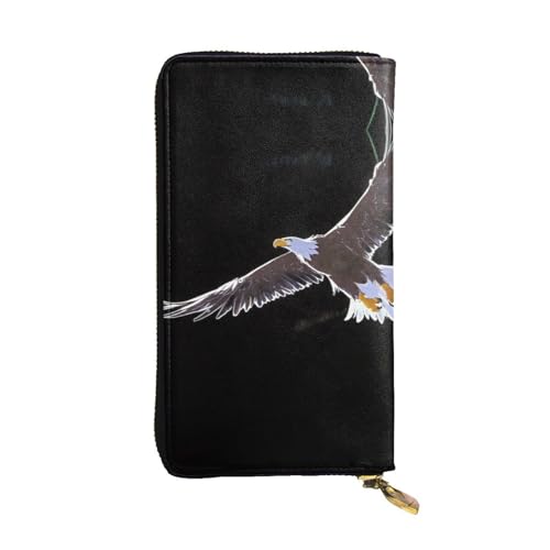 LLKGOT Damen-Geldbörse mit fliegendem Adler-Muster, Leder, lange Handtasche, großes Fassungsvermögen, Kreditkarten-Reißverschlusstasche von LLKGOT