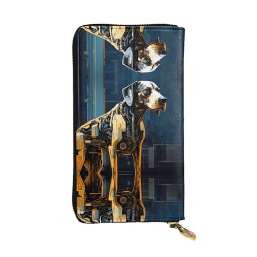 LLKGOT Damen-Geldbörse mit mechanischem Hundemuster, Leder, lange Handtasche, großes Fassungsvermögen, Kreditkarten-Reißverschlusstasche von LLKGOT