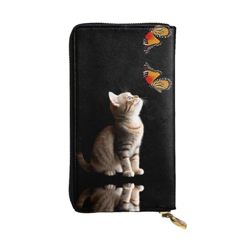 LLKGOT Damen-Geldbörse mit neugierigem Kätzchenmuster, Leder, lange Handtasche, großes Fassungsvermögen, Kreditkarten-Reißverschlusstasche von LLKGOT