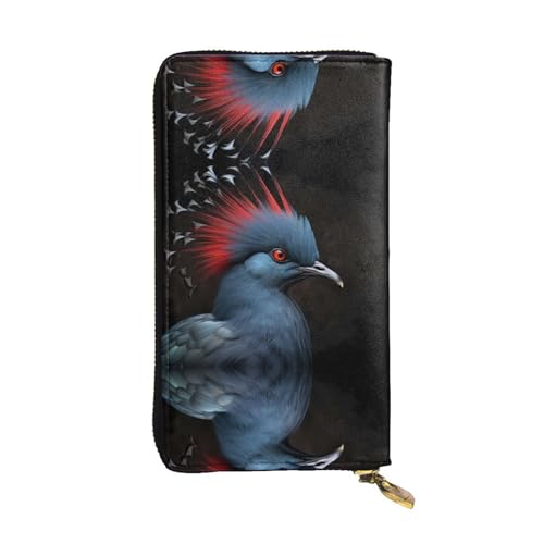 LLKGOT Damen-Geldbörse mit rotem Vogelkopf-Muster, Leder, lange Handtasche, großes Fassungsvermögen, Kreditkarten-Reißverschlusstasche von LLKGOT