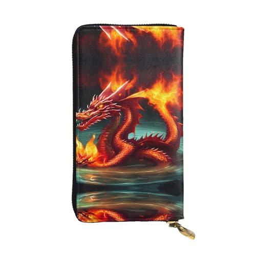 LLKGOT Dragon King in Fire Pattern Damen Leder lange Handheld-Geldbörse große Kapazität Kreditkarte Reißverschluss Tasche von LLKGOT