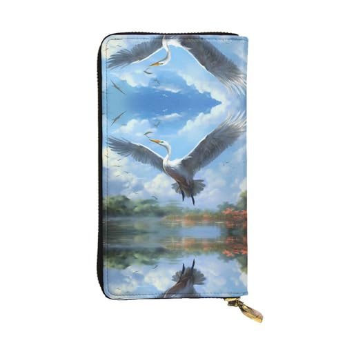 LLKGOT Egrets Take Off Pattern Damen Leder Lange Handtasche Große Kapazität Kreditkarte Reißverschluss Tasche von LLKGOT