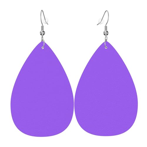 LLKGOT Einfarbige, hellviolette Wassertropfen-Anhänger und Leder-Ohrringe, geeignet als Urlaubsgeschenk für Damen von LLKGOT