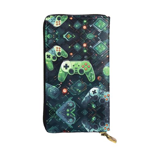 LLKGOT Gamepad Circuit Version Pattern Damen Leder Lange Handheld-Geldbörse Große Kapazität Kreditkarte Reißverschluss Tasche von LLKGOT