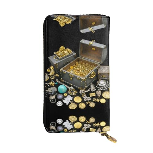 LLKGOT Gold-, Silber- und Schmuckmuster, lange Damen-Geldbörse aus Leder, großes Fassungsvermögen, Kreditkarten-Reißverschlusstasche von LLKGOT