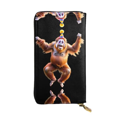 LLKGOT Gorilla Performing Pattern Damen Leder Lange Handtasche Große Kapazität Kreditkarte Reißverschluss Tasche von LLKGOT