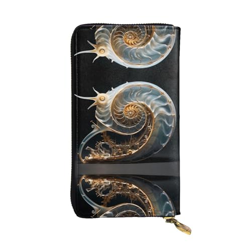 LLKGOT Langes Portemonnaie aus Leder mit mechanischem Muschelmuster, großes Fassungsvermögen, Kreditkarten-Reißverschlusstasche von LLKGOT