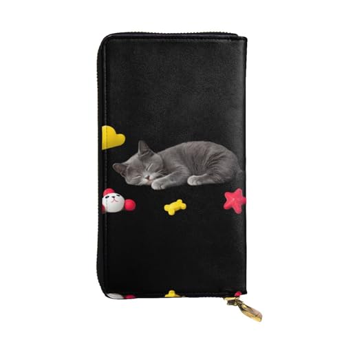 LLKGOT Lazy Kitten Pattern Damen Leder lange Handtasche große Kapazität Kreditkarte Reißverschluss Tasche von LLKGOT