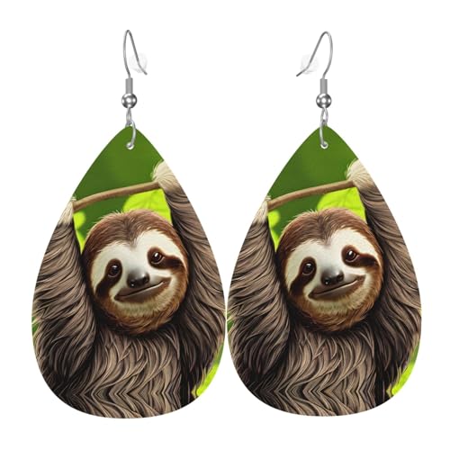 LLKGOT Niedliche Faultier-Bild-Wassertropfen-Anhänger und Leder-Ohrringe, geeignet als Feiertagsgeschenk für Frauen von LLKGOT