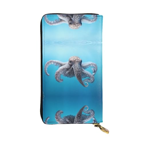 LLKGOT Octopus in the Sea Pattern Damen Leder lange Handtasche große Kapazität Kreditkarte Reißverschluss Tasche von LLKGOT