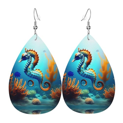LLKGOT Ohrringe mit Seepferdchen-Motiv, Wassertropfen-Anhänger und Leder-Ohrringe, geeignet als Urlaubsgeschenk für Damen von LLKGOT