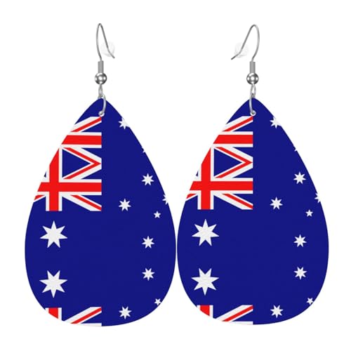 LLKGOT Ohrringe mit australischer Flagge, Wassertropfen-Anhänger und Leder-Ohrringe, geeignet als Feiertagsgeschenk für Frauen von LLKGOT