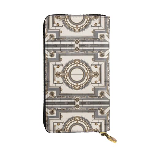 LLKGOT Retro-Geldbörse mit geometrischem Figurenmuster, lange Handtasche, Leder, großes Fassungsvermögen, Kreditkarten-Reißverschlusstasche von LLKGOT