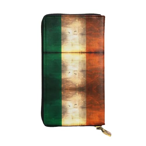 LLKGOT Retro-Geldbörse mit irischem Flaggenmuster, lange Handtasche, Leder, großes Fassungsvermögen, Kreditkarten-Reißverschlusstasche von LLKGOT