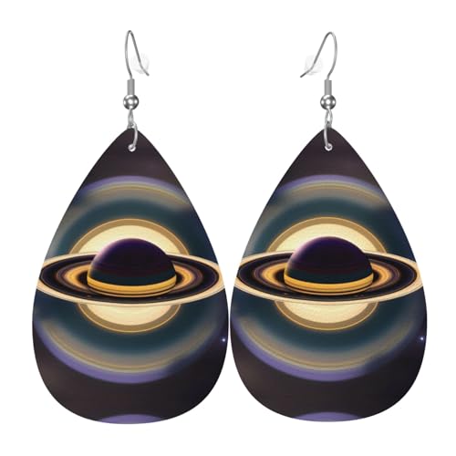 LLKGOT Schöne Saturn-Bild-Wassertropfen-Anhänger Ohrringe und Leder-Ohrringe, geeignet als Feiertags-Geburtstagsgeschenk für Frauen von LLKGOT