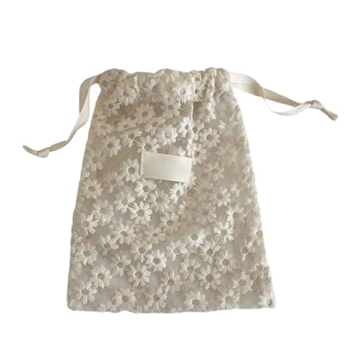 LLLmhuaa Netz-Aufbewahrungstasche mit Spitzenstickerei und Gänseblümchen-Design für Reise-Organizer, tragbare Kosmetiktaschen von LLLmhuaa