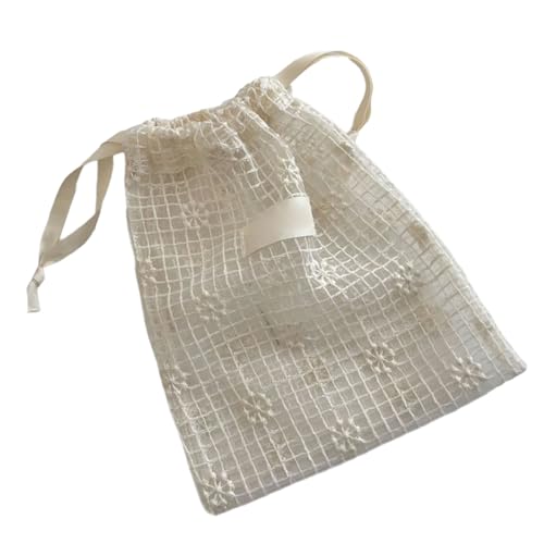 LLLmhuaa Netz-Aufbewahrungstasche mit Spitzenstickerei und Gänseblümchen-Design für Reise-Organizer, tragbare Kosmetiktaschen von LLLmhuaa