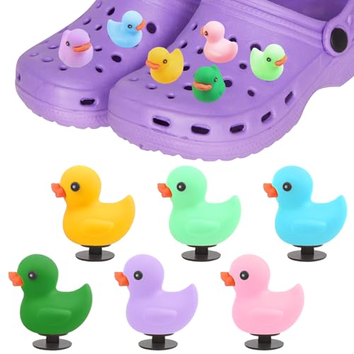LLMSIX 6 x 3D-Enten-Schuh-Anhänger, lustige Tier-Anhänger für Schuhe, niedliches PVC-Schuhzubehör für Jungen und Mädchen mit perforierten Sandalen und niedlichen Entendekorationen als kreatives von LLMSIX