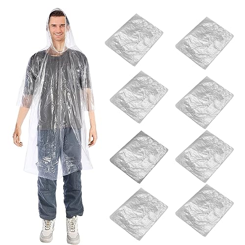 LLMSIX 8 Stück Regenponcho, Einmal Regenponcho Groß Einweg Regenponcho mit Kapuze Transparent Verdickte Leichte Regencape für Männer Frauen Reisen Camping Wandern（Einheitsgröße） von LLMSIX