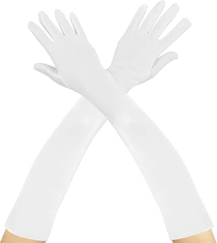 LLMSIX Lange Weiße Handschuhe, Satin Opera Handschuhe Elastic Elegant Weiße Handschuhe Damen 1920s Opernhandschuhe für Abendessen, Tanzveranstaltungen, Shows von LLMSIX