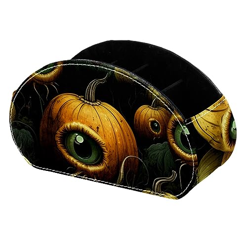 LLNSUPPLY Halloween-Federmäppchen mit Kürbis-Augapfel-Motiv, niedlich, halbrund, Stifthalter, Tasche, Make-up-Kosmetiktasche für Schule, Studenten, Büro, Damen, Teenager, Mädchen, Jungen von LLNSUPPLY