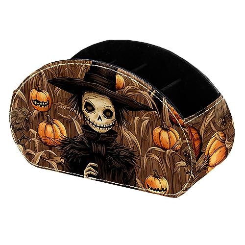 LLNSUPPLY Halloween Vogelscheuche Malerei Stehendes Federmäppchen, niedlicher halbrunder Stifthalter, Tasche, Make-up-Kosmetiktasche für Schule, Studenten, Büro, Damen, Teenager, Mädchen, Jungen von LLNSUPPLY