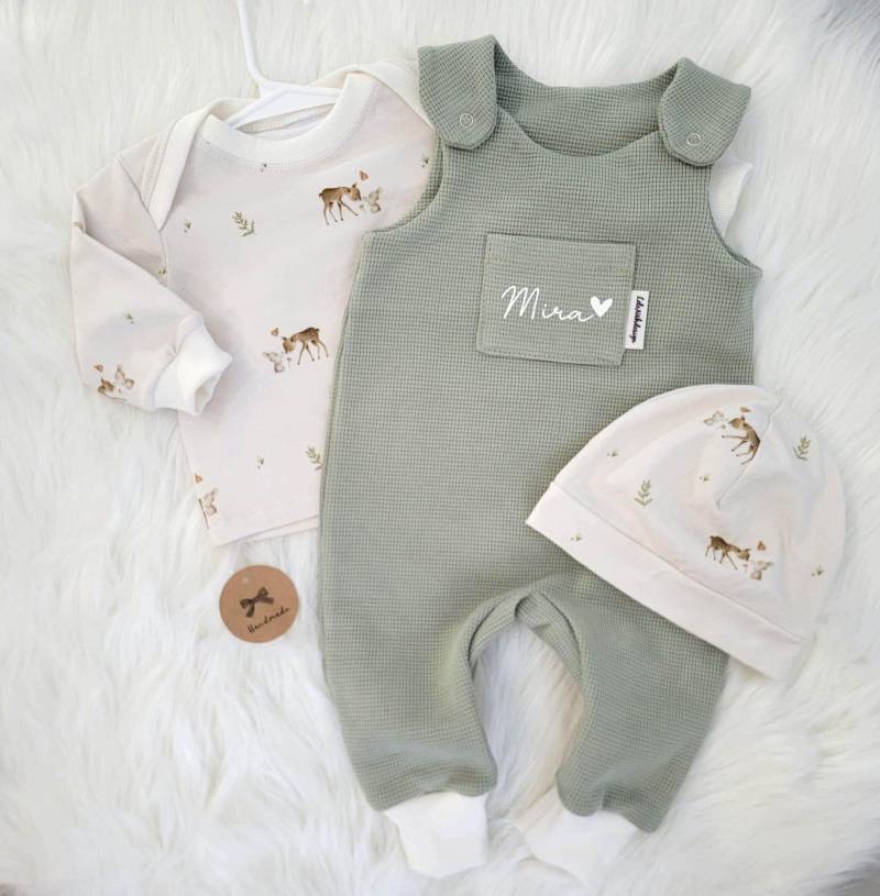 Babyset Personalisiert Strampler Mit Shirt/Body Und Mütze Mintgrün von LLNaehdesign