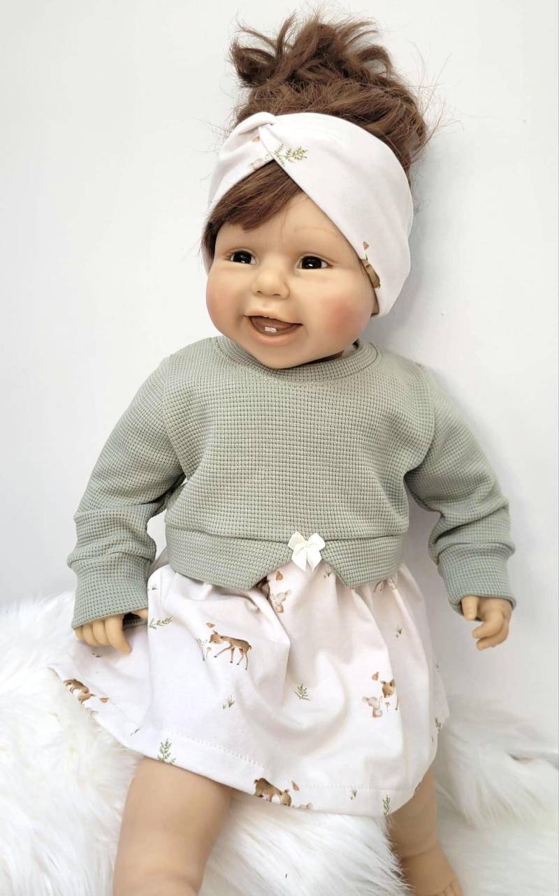 Mädchenkleid Girly Sweater Rehmuster, Mintgrün Mit Stirnband von LLNaehdesign