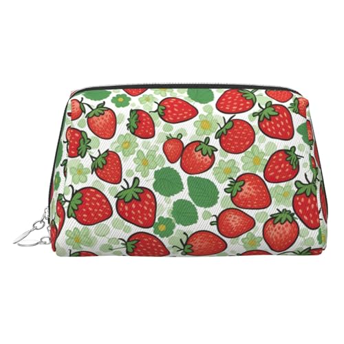 Goldfarbene Make-up-Tasche aus Leder – Erdbeermuster, Reise-Kosmetik-Organizer mit Griff und Reißverschluss, perfekt für den täglichen Gebrauch, silber, Einheitsgröße von LLOTPQ