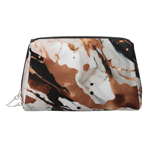 Goldfarbene Make-up-Tasche aus Leder – Marmor-Textur, Kupferspritzer-Druck, Reise-Kosmetik-Organizer mit Griff und Reißverschluss, perfekt für den täglichen Gebrauch, silber, Einheitsgröße von LLOTPQ