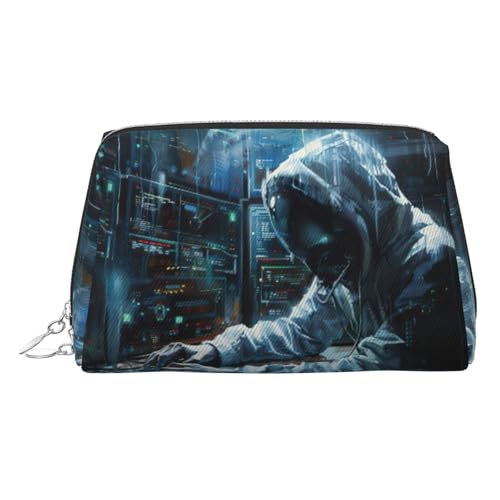 Goldfarbene Make-up-Tasche aus Leder – Reise-Kosmetik-Organizer mit Griff und Reißverschluss – perfekt für den täglichen Gebrauch, silber, Einheitsgröße von LLOTPQ