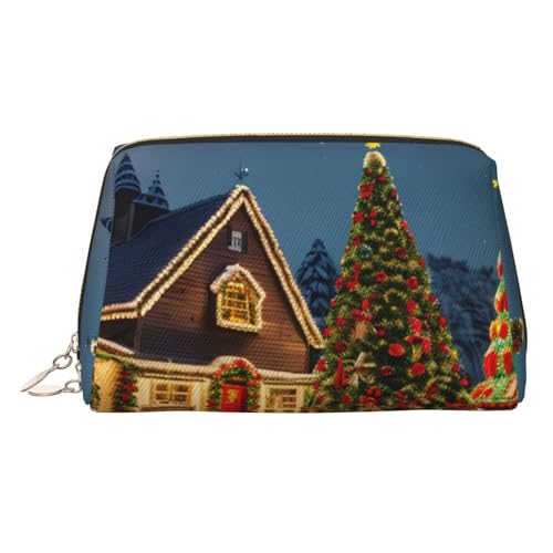 Goldfarbene Make-up-Tasche aus Leder – Weihnachten, Karneval, Dorf, Reise-Kosmetik-Organizer mit Griff und Reißverschluss, perfekt für den täglichen Gebrauch, gold, Einheitsgröße von LLOTPQ