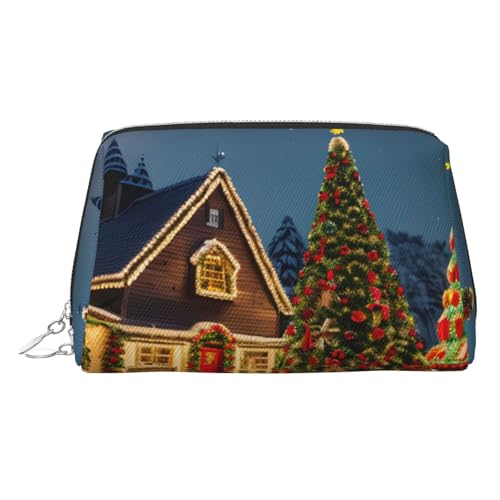 Goldfarbene Make-up-Tasche aus Leder – Weihnachten, Karneval, Dorf, Reise-Kosmetik-Organizer mit Griff und Reißverschluss, perfekt für den täglichen Gebrauch, silber, Einheitsgröße von LLOTPQ